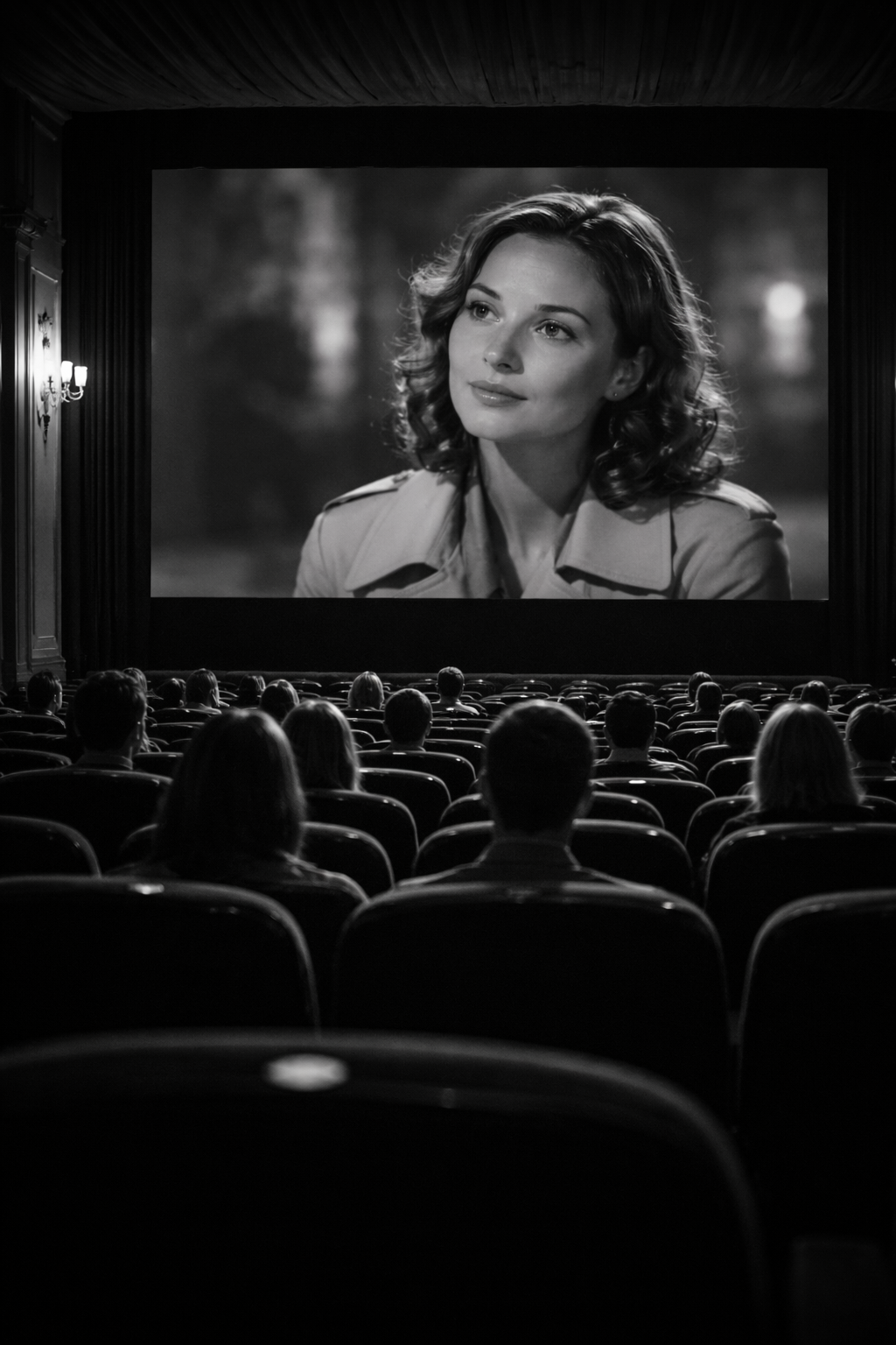 kobieta na ekranie kinowym podczas seansu filmowego – refleksja i filmoterapia w psychoterapii